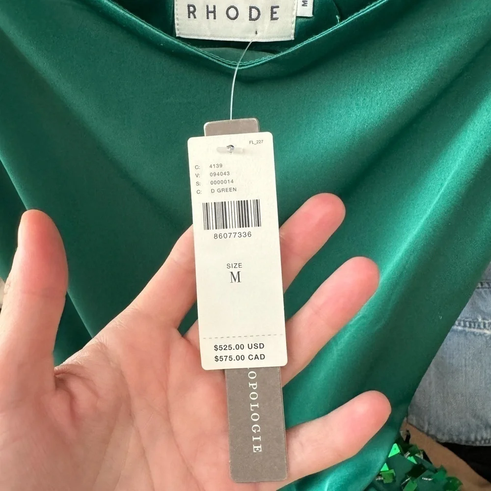 Rhode- NWT Green Silk Rhett Tassel Thin Strap Mini Cocktail Dress - Picture 7 of 8